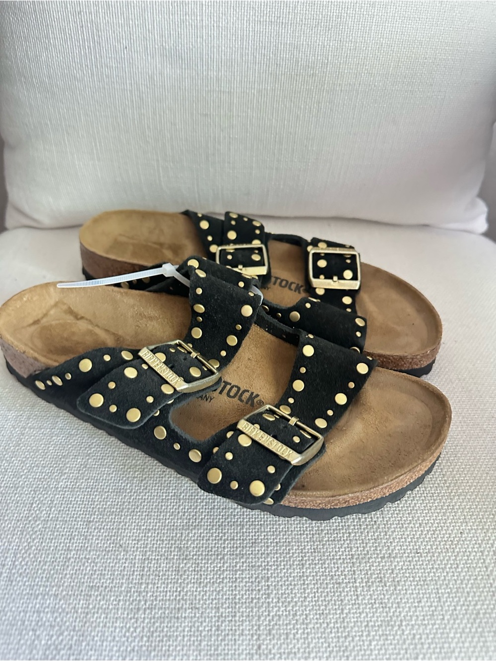 Birkenstock Rivets Black Suede Studded Arizona Sandals - Picture 2 of 4